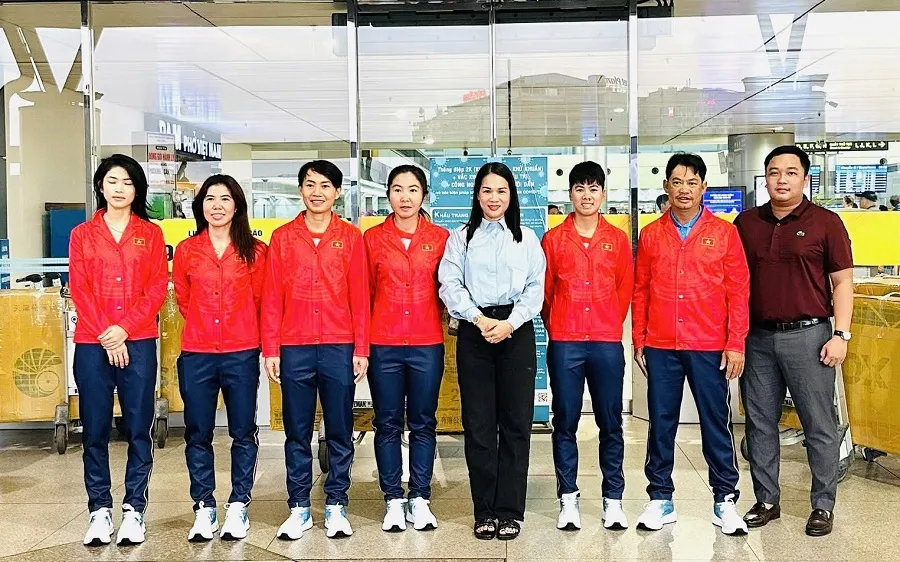 Nguyễn Thị Thật và đồng đội sang Thái Lan sẵn sàng làm quen lộ trình thi đấu trước tranh tài SEA Games 33-2025. Ảnh: VCF