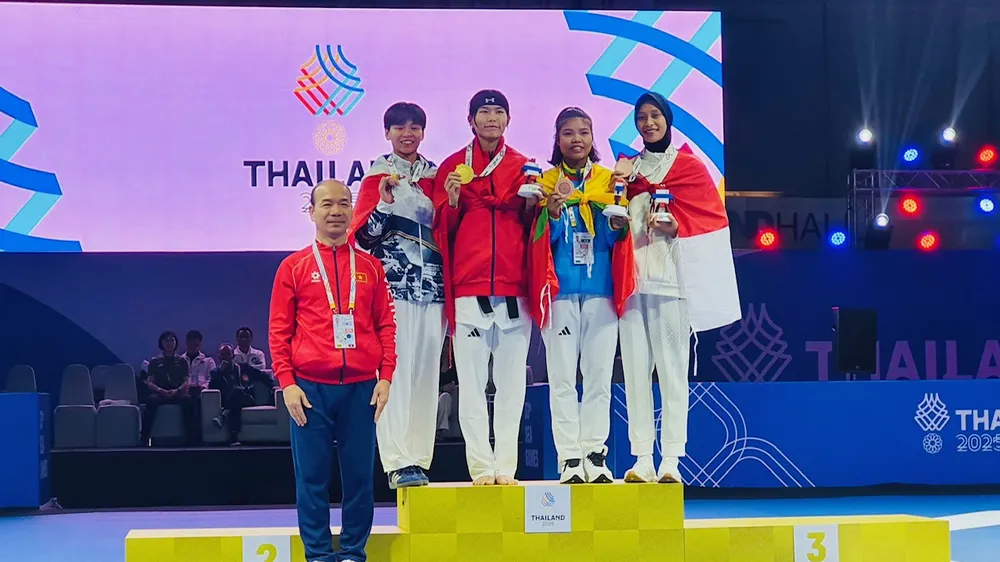 Võ sĩ taekwondo Việt Nam đã hoàn thành chỉ tiêu HCV tại SEA Games 33-2025. Ảnh: ĐOÀN TTVN