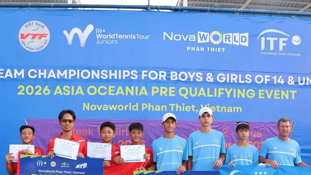 Đội quần vợt U14 nam Việt Nam đã vượt qua vòng sơ loại để vào vòng loại chính sắp tới. Ảnh: VTF