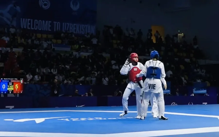 Võ sĩ Việt Nam đang thi đấu tại giải taekwondo trẻ thế giới 2026. Ảnh: BTC
