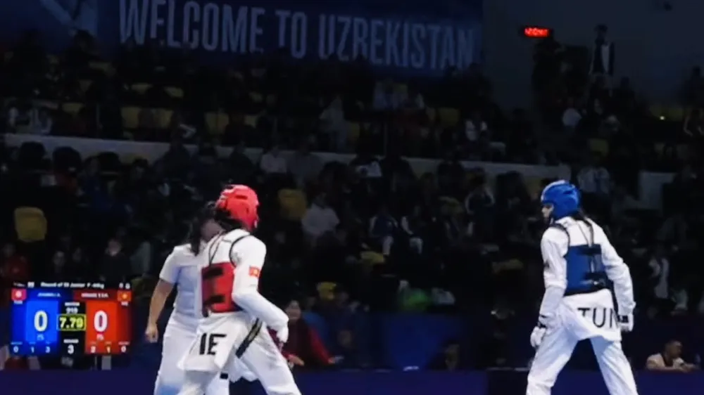 Võ sĩ Thu Huyền của Việt Nam tranh tài tại Uzbekistan vừa qua. Ảnh: WTF
