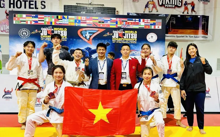 Đội tuyển jujitsu Việt Nam đứng nhất toàn đoàn tại Thổ Nhĩ Kỳ năm nay. Ảnh: TIẾN BÙI