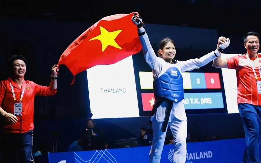 VĐV taekwondo Việt Nam thi đấu giải châu Á 2026 cũng để tranh suất ASIAD 20. Ảnh: DŨNG PHƯƠNG