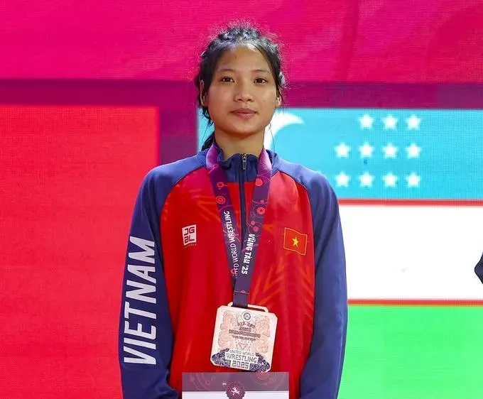 Tuyển thủ Nguyễn Thị Ngọc từng có huy chương tại giải vô địch trẻ châu Á năm 2025 đã diễn ra ở Việt Nam. Ảnh: UWW