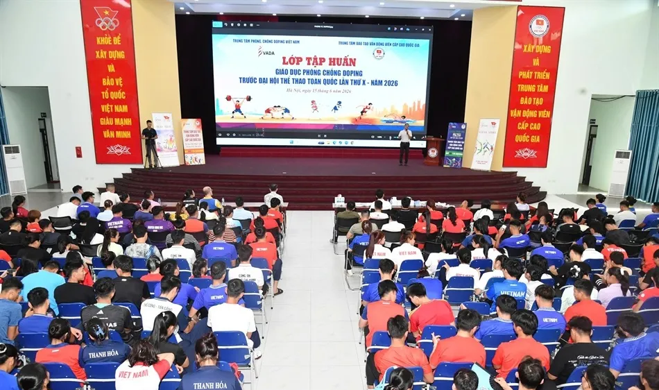 Lớp tập huấn phòng, chống doping đã thực hiện tại Trung tâm đào tạo vận động viên cấp cao Quốc gia vừa qua. Ảnh: THÁI DƯƠNG