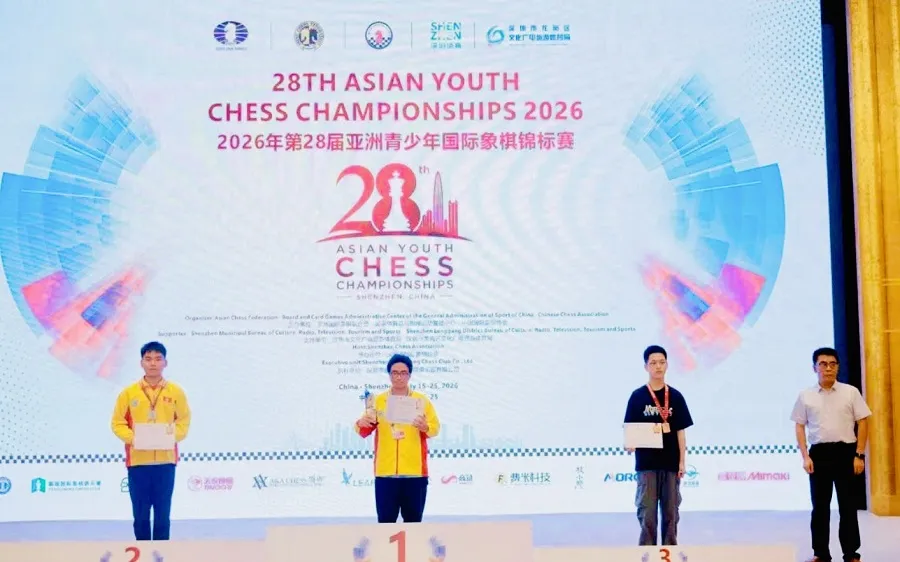 Kỳ thủ Phạm Trần Gia Phúc có HCV cờ nhanh bảng U18 nam trong giải. Ảnh: AYCC
