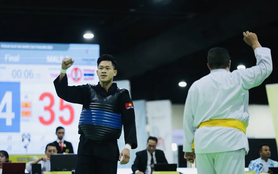 Võ sĩ Nguyễn Tấn Sang của đội tuyển pencak silat Việt Nam. Ảnh: DŨNG PHƯƠNG