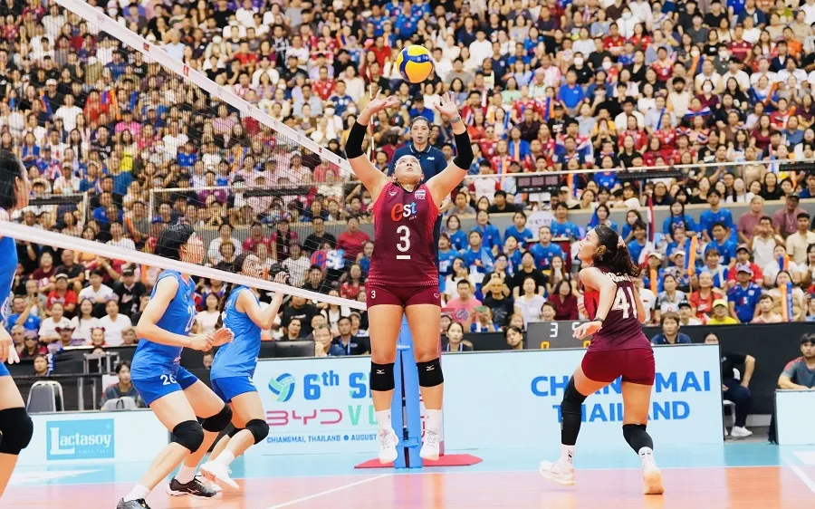 Đội tuyển bóng chuyền nữ Thái Lan (áo đỏ) đang là đương kim vô địch châu Á. Ảnh: SAVA