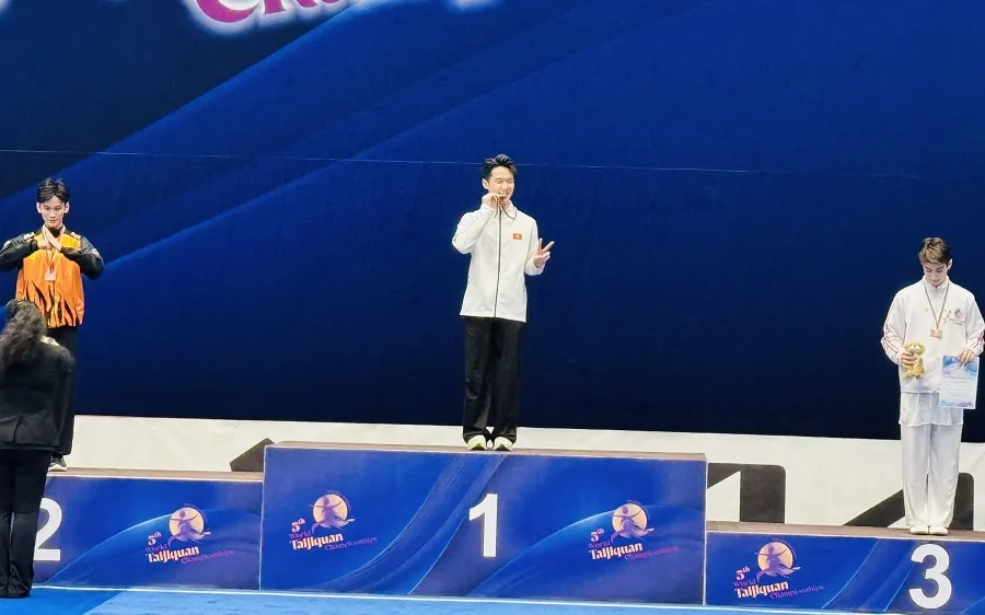 Tuyển thủ wushu Nguyễn Khắc Lê Hoàng từng đạt kết quả tốt tại Giải vô địch thái cực quyền thế giới 2026 (Ảnh: MINH CHIẾN)