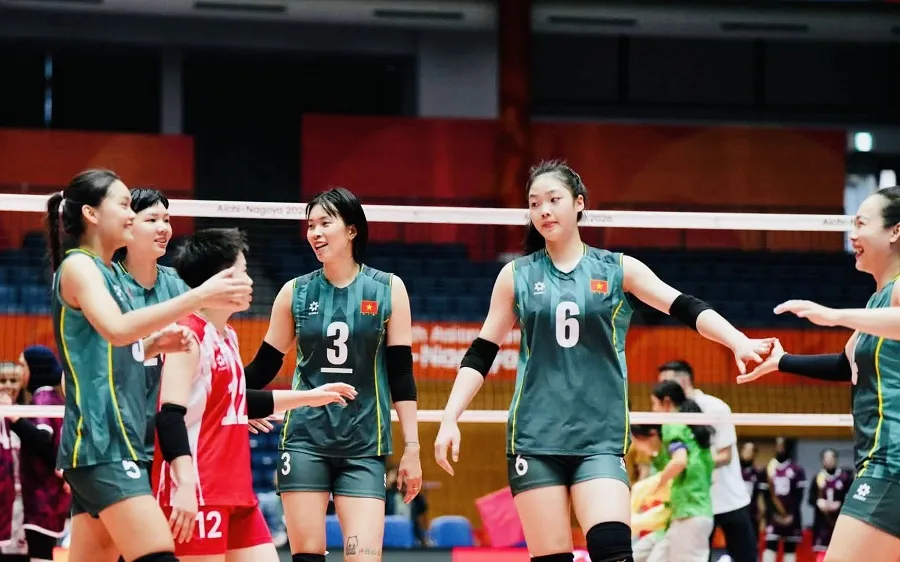 Đội tuyển bóng chuyền nữ Việt Nam đã có chiến thắng đầu tiên tại ASIAD 20. Ảnh: VFV