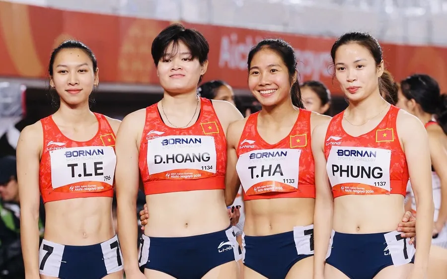 Đội tiếp sức 4x100m điền kinh nữ chờ đợi giành huy chương ASIAD 20. Ảnh: LƯỢNG LƯỢNG