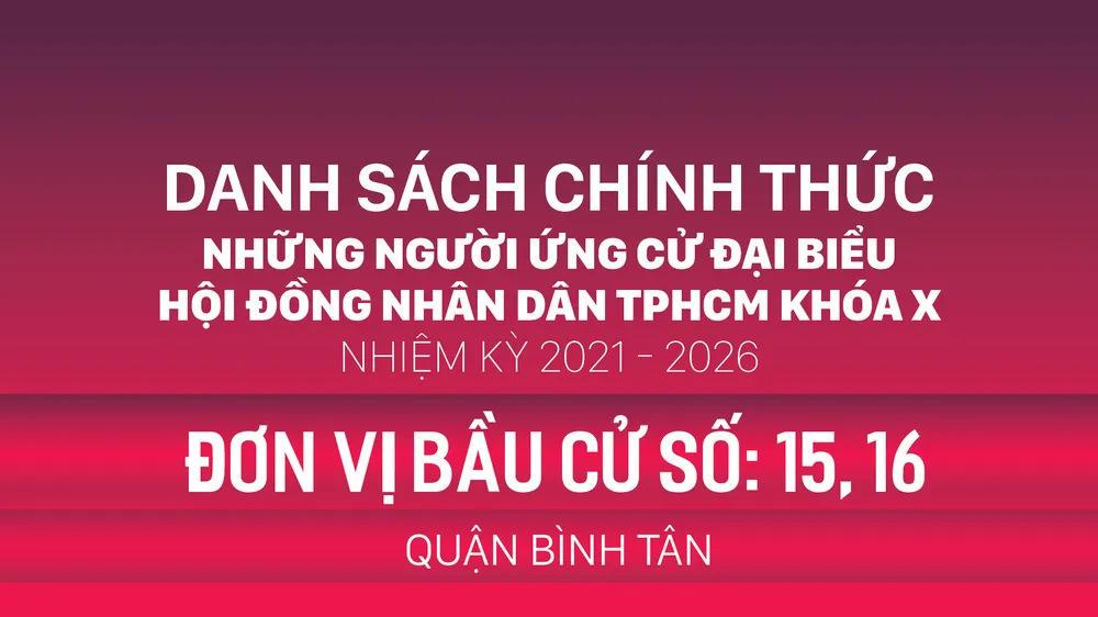 Đơn vị bầu cử số: 15, 16 (quận Bình Tân)