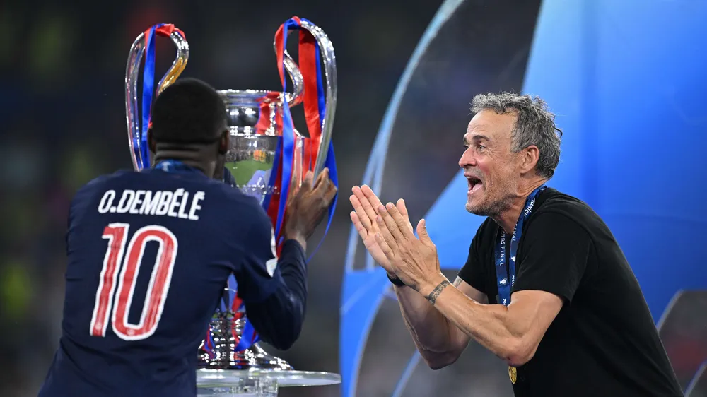 HLV Luis Enrique và Ousmane Dembele, những nhân tố nổi bật nhất đưa PSG tiến đến danh hiệu Champions League 2025. Ảnh: Getty Images