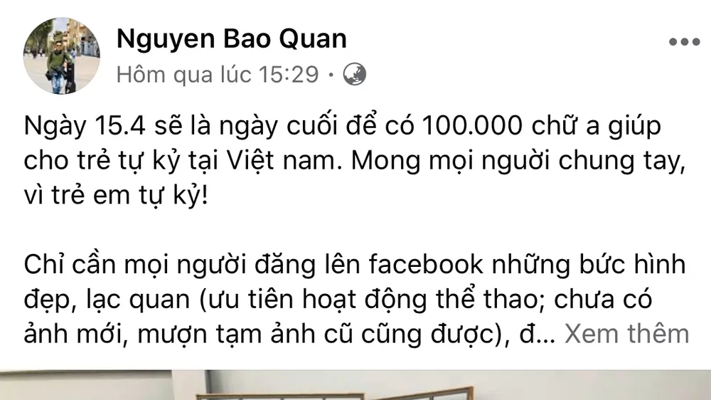 HLV Nguyễn Bảo Quân chia sẻ thông điệp trên trang cá nhân