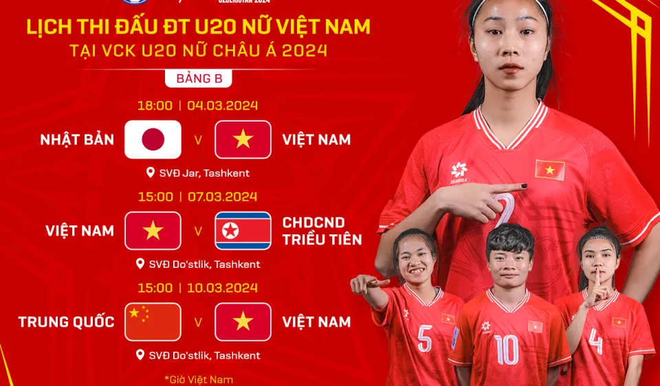Lịch thi đấu của đội tuyển U20 nữ Việt Nam tại giải châu Á 2024