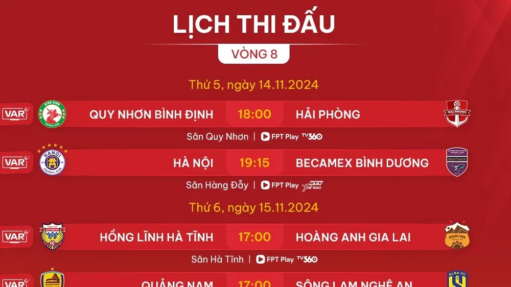 Lịch thi đấu vòng 8 LPBank V-League 2024-2025