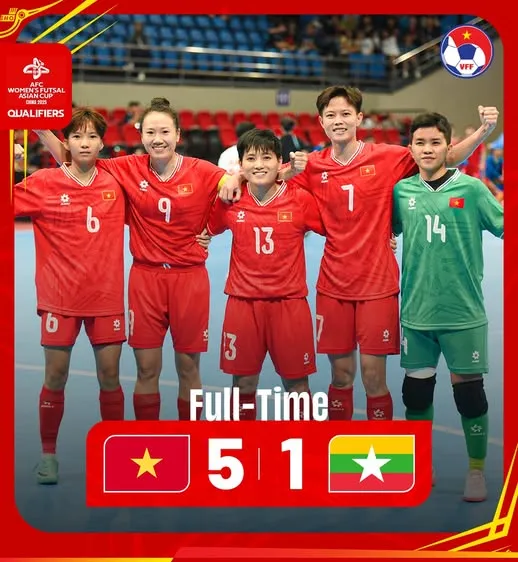 Phương Anh tỏa sáng giúp ĐT futsal nữ Việt Nam thắng đậm đội chủ nhà Myanmar