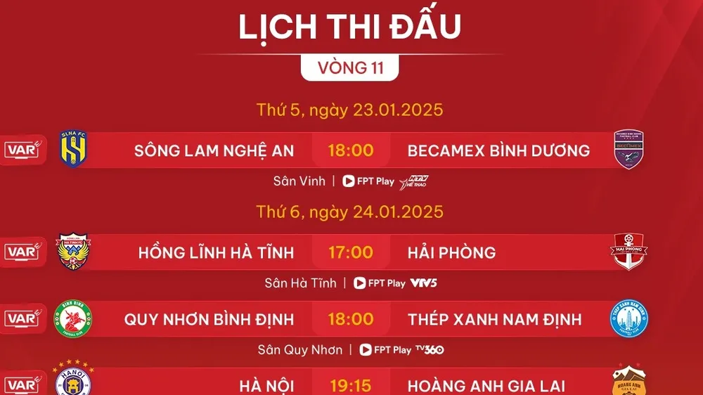 Lịch thi đấu vòng 11 LP Bank V-League 2024-2025