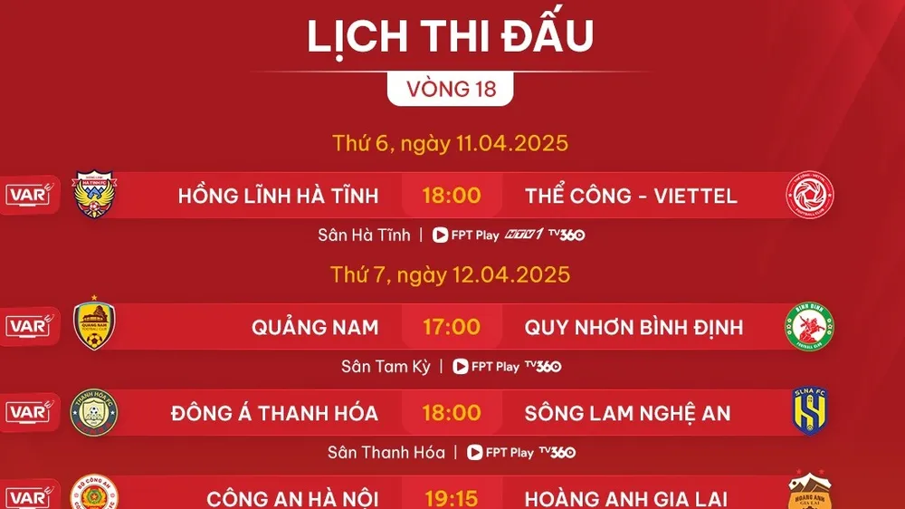 Lịch thi đấu vòng 18 LP Bank V-League 2024-2025