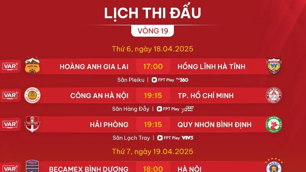 Lịch thi đấu vòng 19 LP Bank V-League 2024-2025