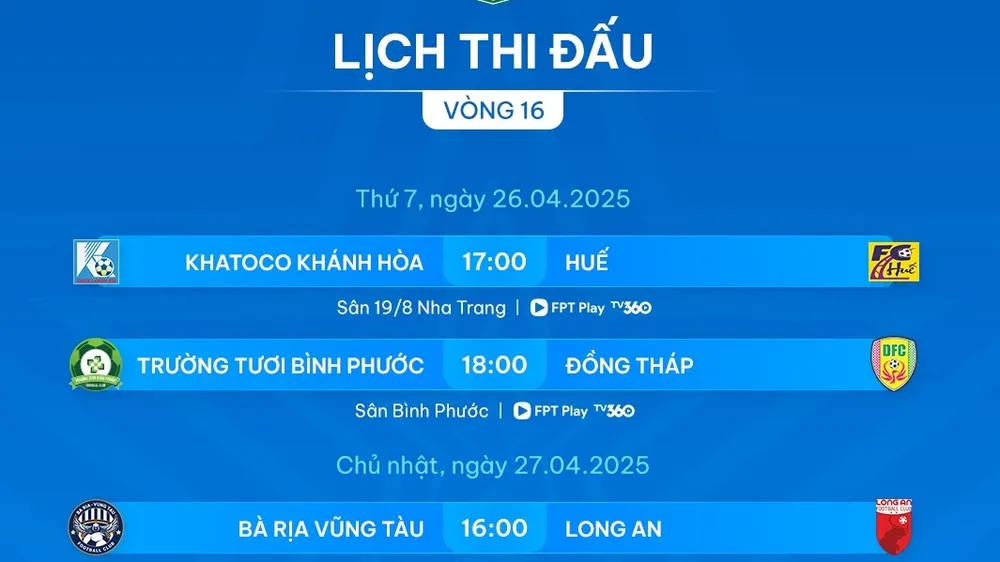 Lịch thi đấu vòng 16 giải hạng Nhất 2024-2025