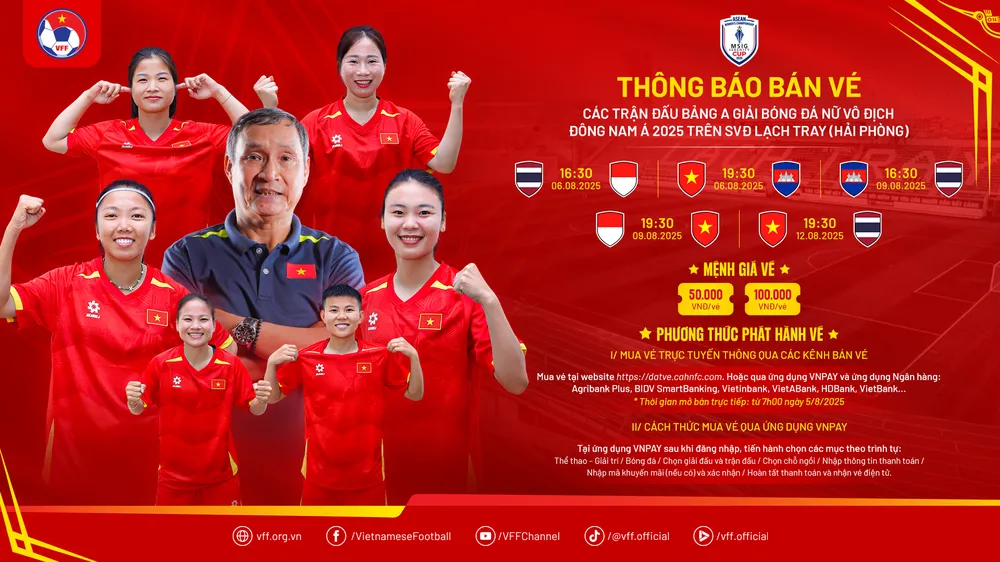 VFF mở thêm cổng bán vé trực tuyến giải bóng đá nữ Đông Nam Á 2025