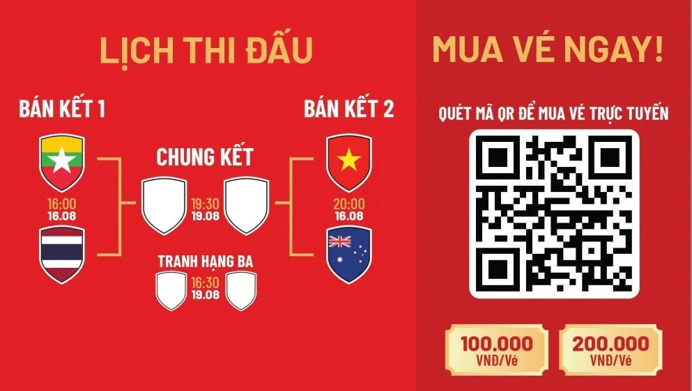 Thông tin phát hành vé trận bán kết giải bóng đá nữ Đông Nam Á 2025.