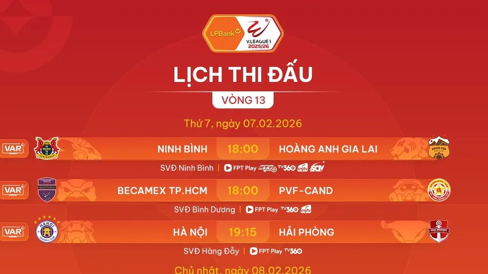 Lịch thi đấu vòng 13 V-League 2025-2026