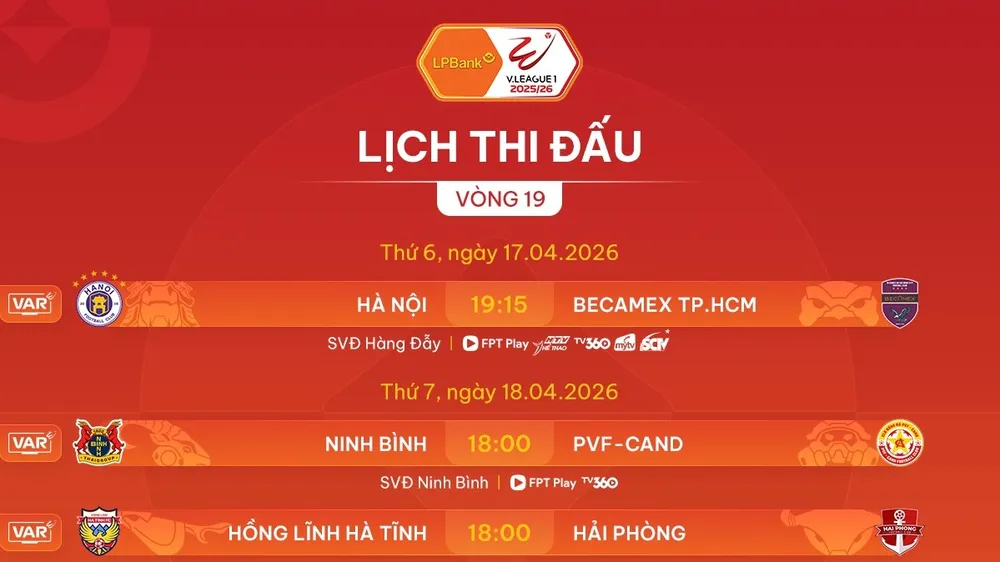 Lịch thi đấu vòng 19 LPBank V-League 2025-2026
