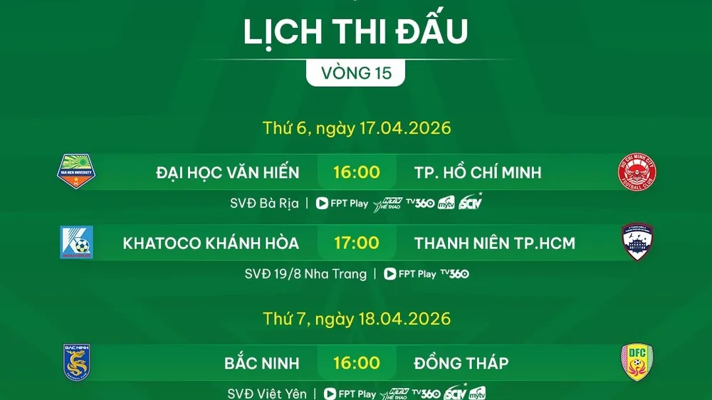Lịch thi đấu vòng 15 giải hạng Nhất 2025-2026