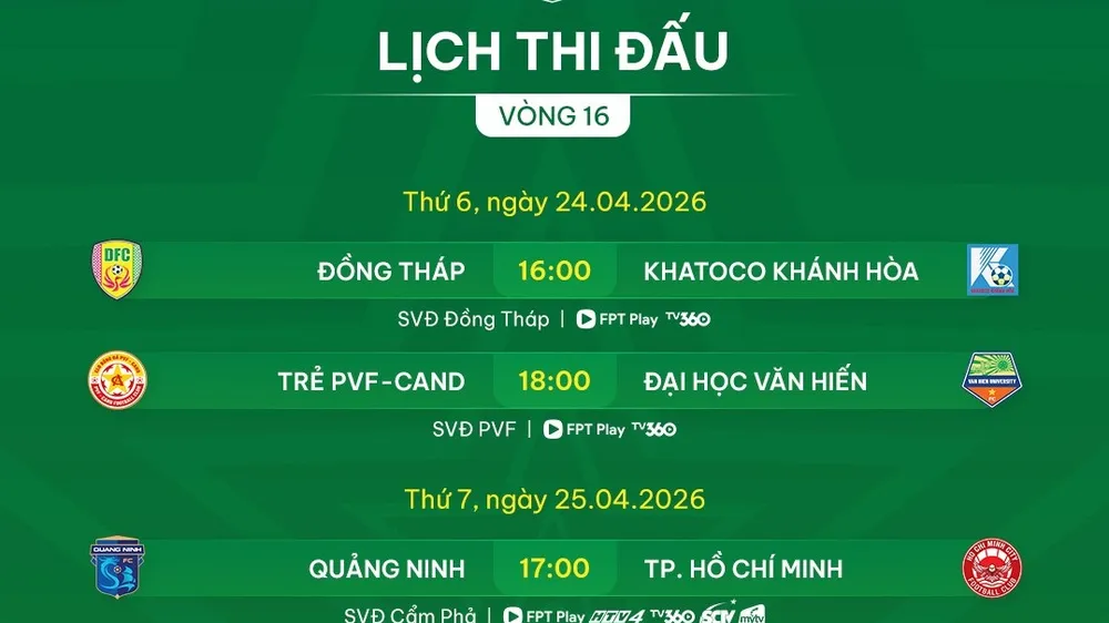Lịch thi đấu vòng 16 giải hạng Nhất 2025-2026