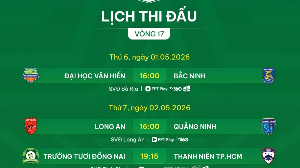 Lịch thi đấu vòng 17 giải hạng Nhất 2025-2026