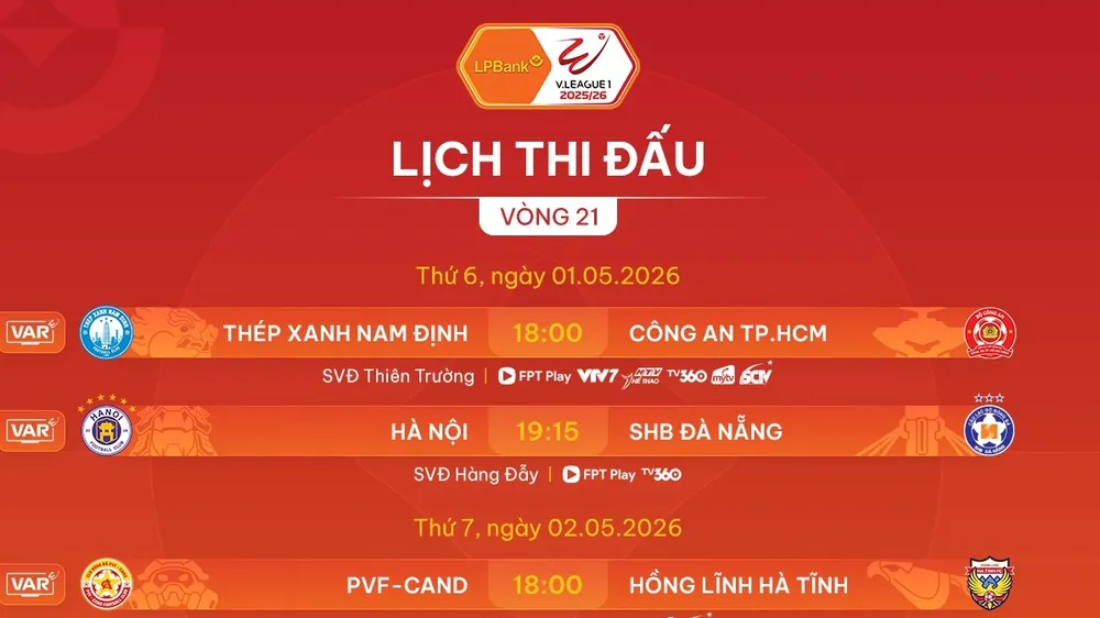 Lịch thi đấu vòng 21 LPBank V-League 2025-2026