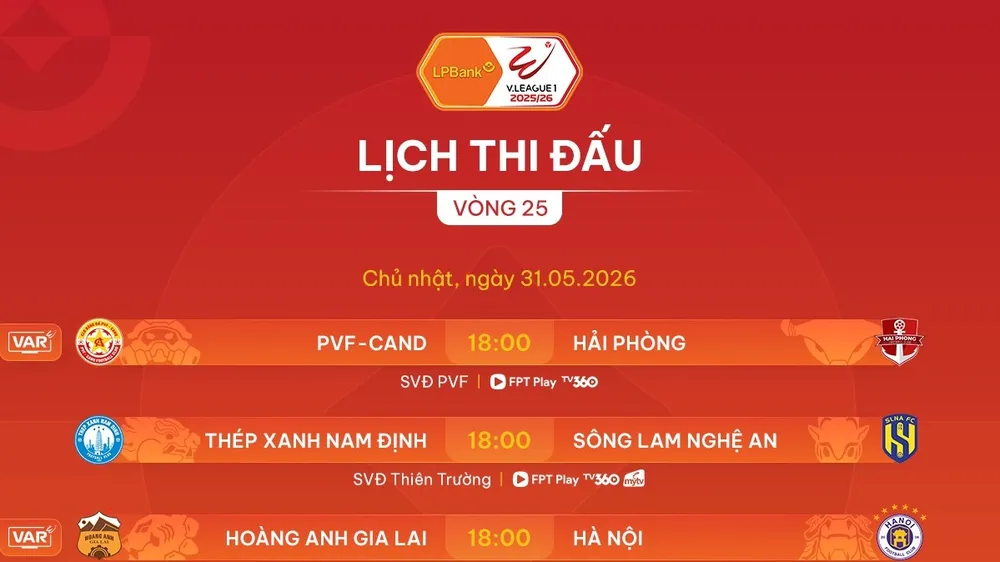 Lịch thi đấu vòng 25 LPBank V-League 2025-2026