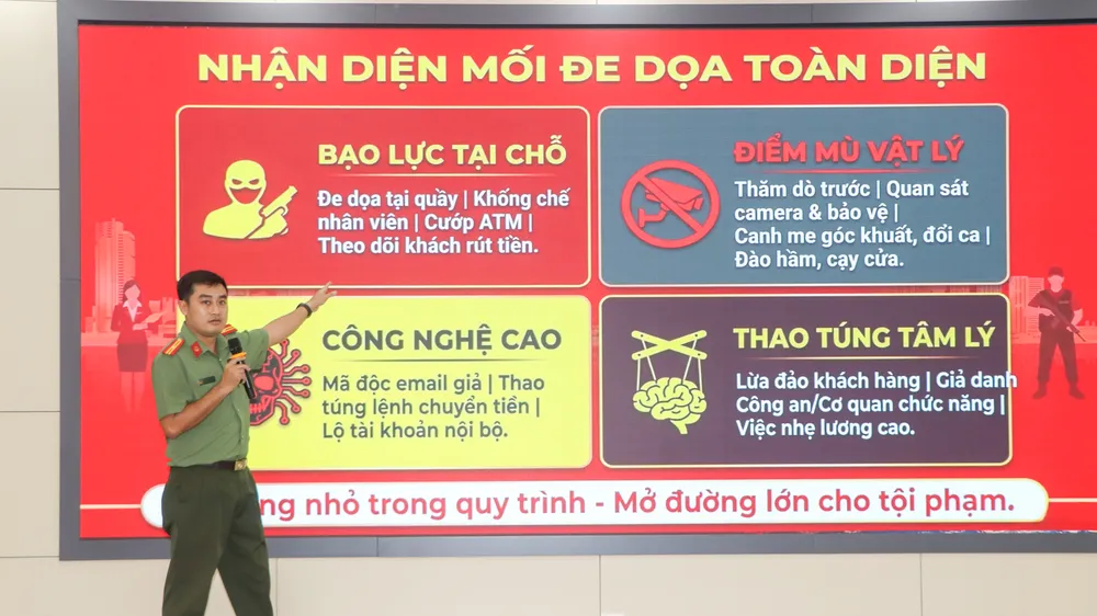 Trung tá Phạm Quốc Tuấn, Trưởng Công an phường Vũng Tàu phát biểu tại hội nghị.
