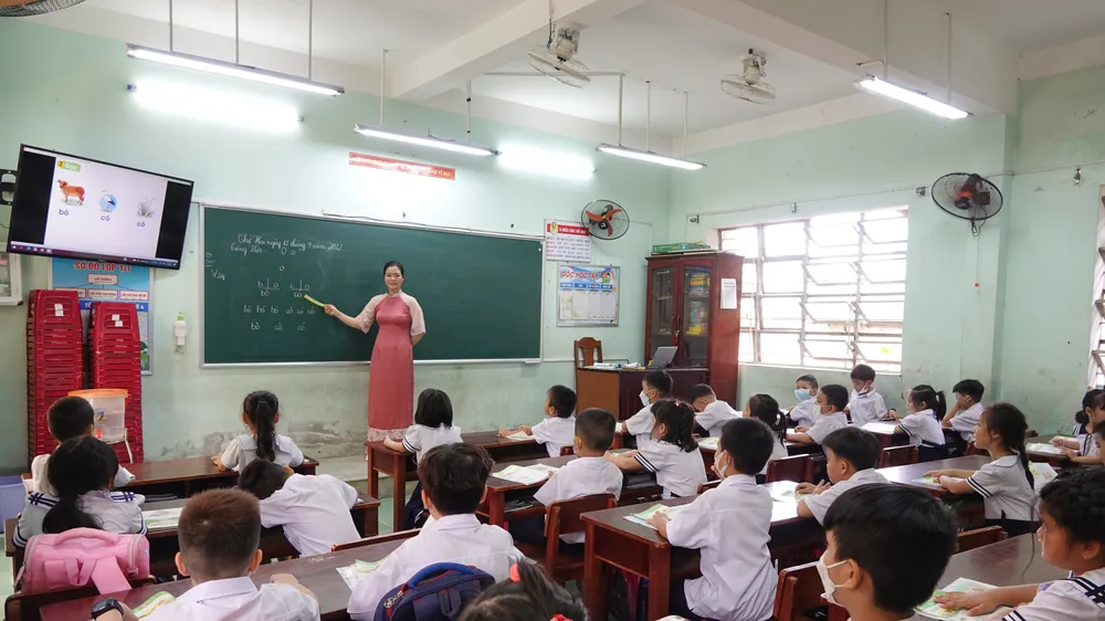 Tiết học của một lớp thuộc trường tiểu học Thái Thị Bôi (quận Cẩm Lệ, TP Đà Nẵng)