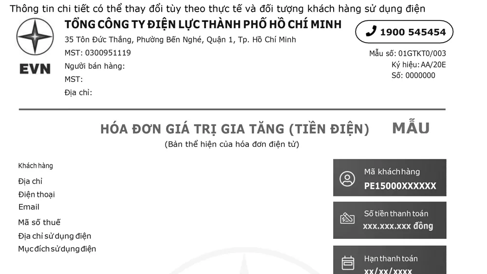 Thông báo: Áp dụng mẫu hóa đơn tiền điện mới
