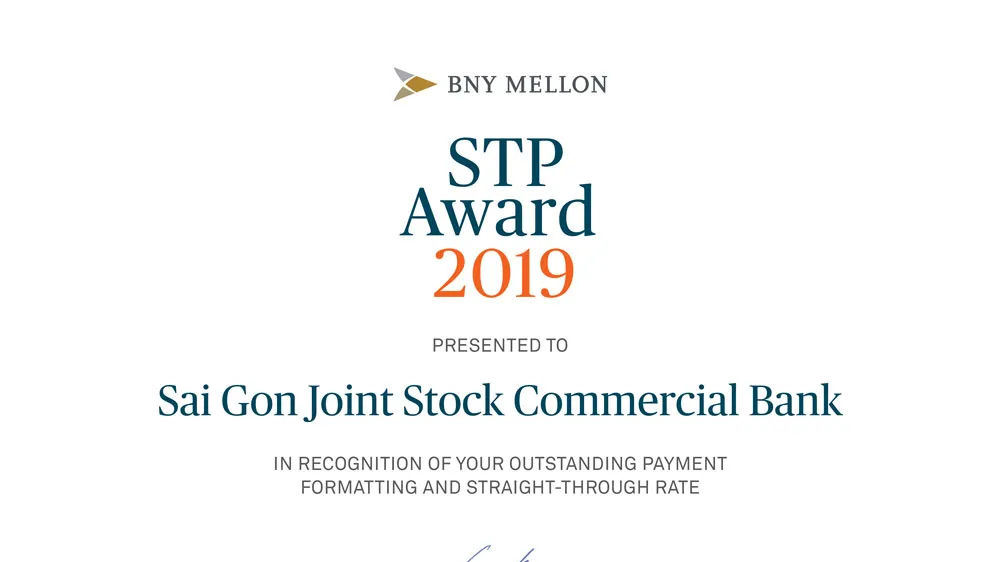 SCB vinh dự nhận giải thưởng STP Award của The Bank of New York Mellon