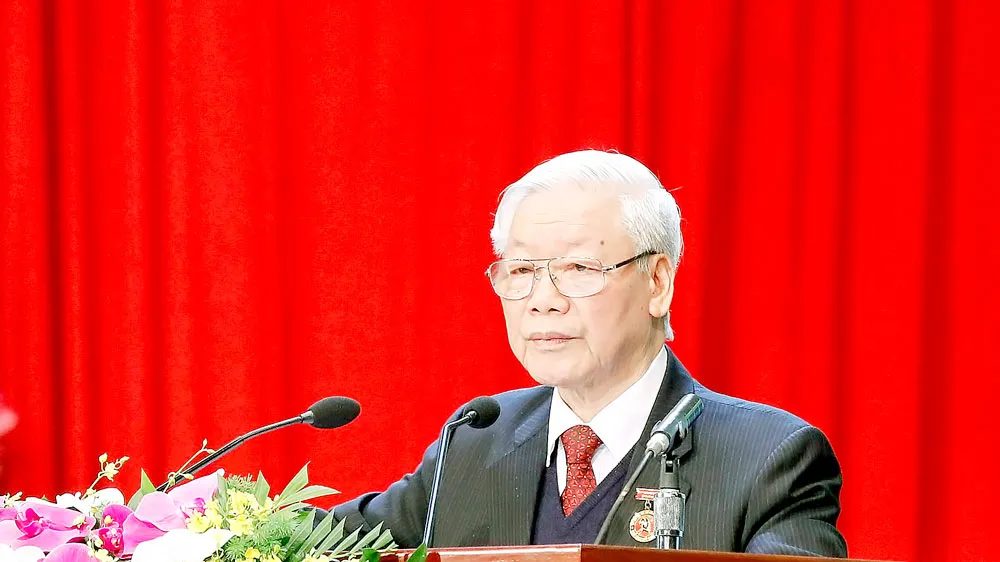 Tổng Bí thư, Chủ tịch nước Nguyễn Phú Trọng phát biểu tại Đại hội Thi đua yêu nước toàn quốc lần thứ X. Ảnh: QUANG PHÚC