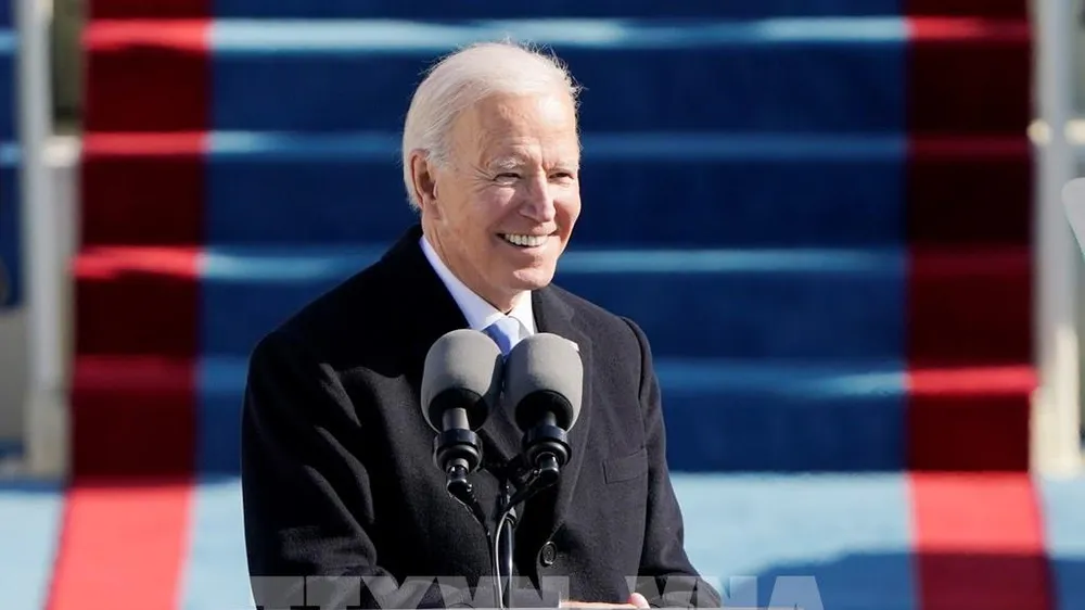 Tân Tổng thống Mỹ Joe Biden phát biểu sau khi tuyên thệ nhậm chức. Ảnh: AFP/TTXVN
