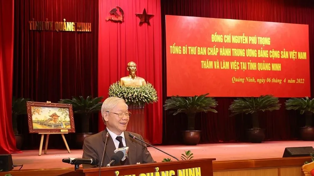 Tổng Bí thư Nguyễn Phú Trọng phát biểu tại buổi làm việc với tỉnh Quảng Ninh. Ảnh: TTXVN