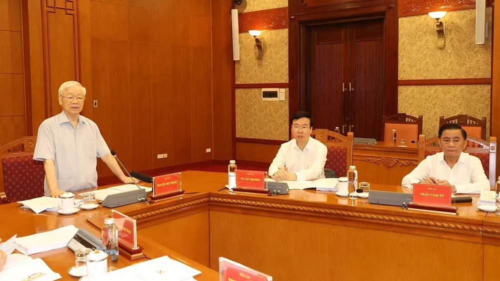 Tổng Bí thư Nguyễn Phú Trọng phát biểu kết luận cuộc họp Thường trực Ban Chỉ đạo Trung ương về phòng, chống tham nhũng, tiêu cực, ngày 18-11. Ảnh: TTXVN