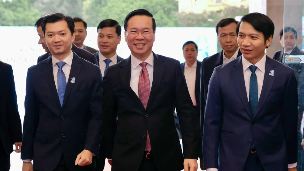 Chủ tịch nước Võ Văn Thưởng đến tham dự phiên khai mạc trọng thể Đại hội đại biểu toàn quốc Hội Sinh viên Việt Nam lần thứ XI. Ảnh: VIẾT CHUNG