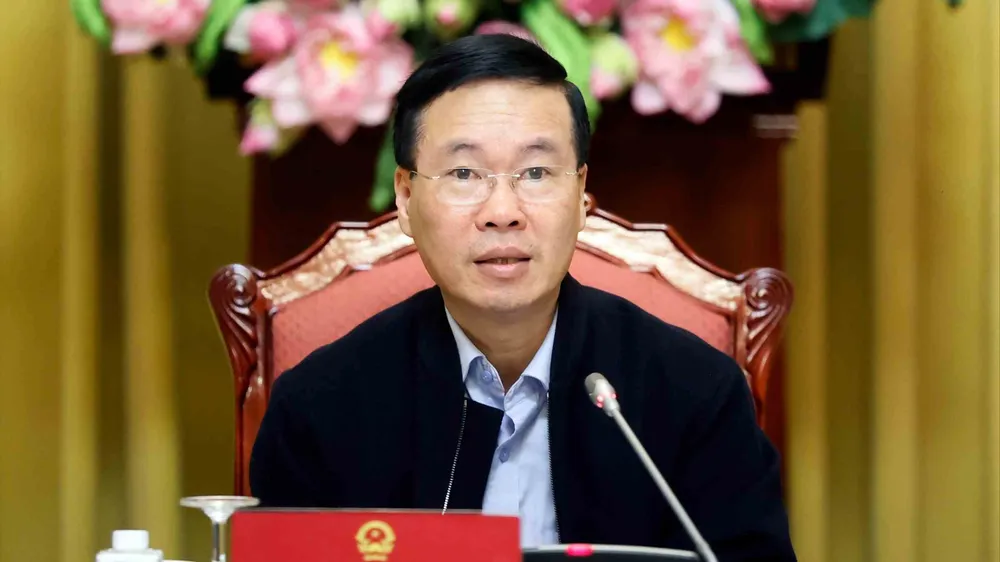 Chủ tịch nước Võ Văn Thưởng chủ trì phiên họp thứ 4 Hội đồng Quốc phòng và An ninh nhiệm kỳ 2021-2026. Ảnh: TTXVN