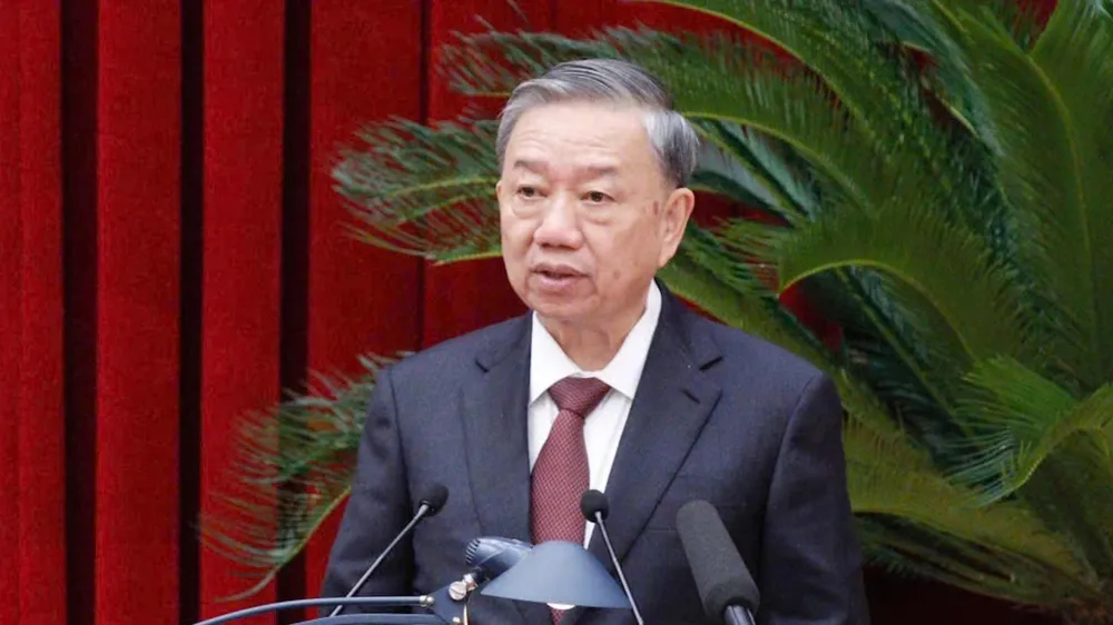 Tổng Bí thư, Chủ tịch nước Tô Lâm phát biểu bế mạc Hội nghị lần thứ 10 Ban Chấp hành Trung ương Đảng Cộng sản Việt Nam khóa XIII, chiều 20-9. Ảnh: VIẾT CHUNG