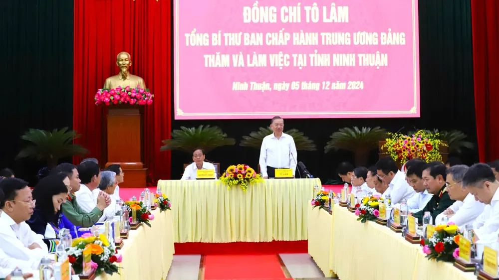 Tổng Bí thư Tô Lâm chủ trì buổi làm việc với Ban Chấp hành Đảng bộ tỉnh Ninh Thuận