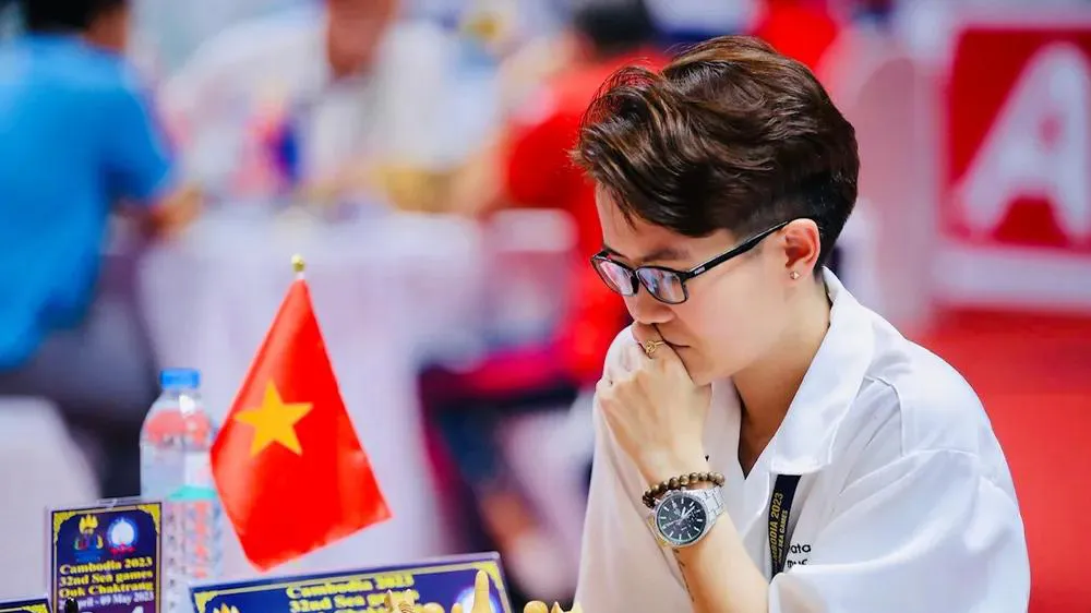 Kỳ thủ Tôn Nữ Hồng Ân giành HCV tại SEA Games 32. Ảnh: DŨNG PHƯƠNG