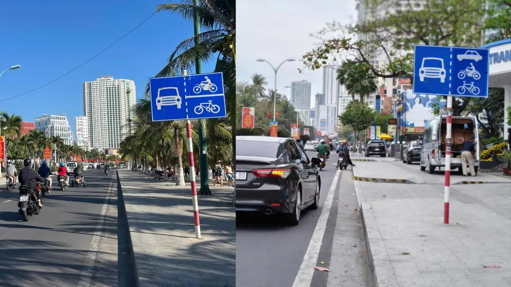 Ô tô được đi chung làn xe máy trên đường Trần Phú - Nha Trang