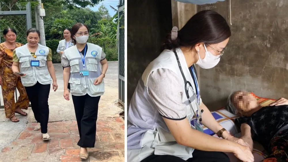 Đội chăm sóc sức khỏe liên tục gắn với địa bàn của Trạm y tế xã Đất Đỏ đến tận nhà thăm khám sức khỏe cho người dân