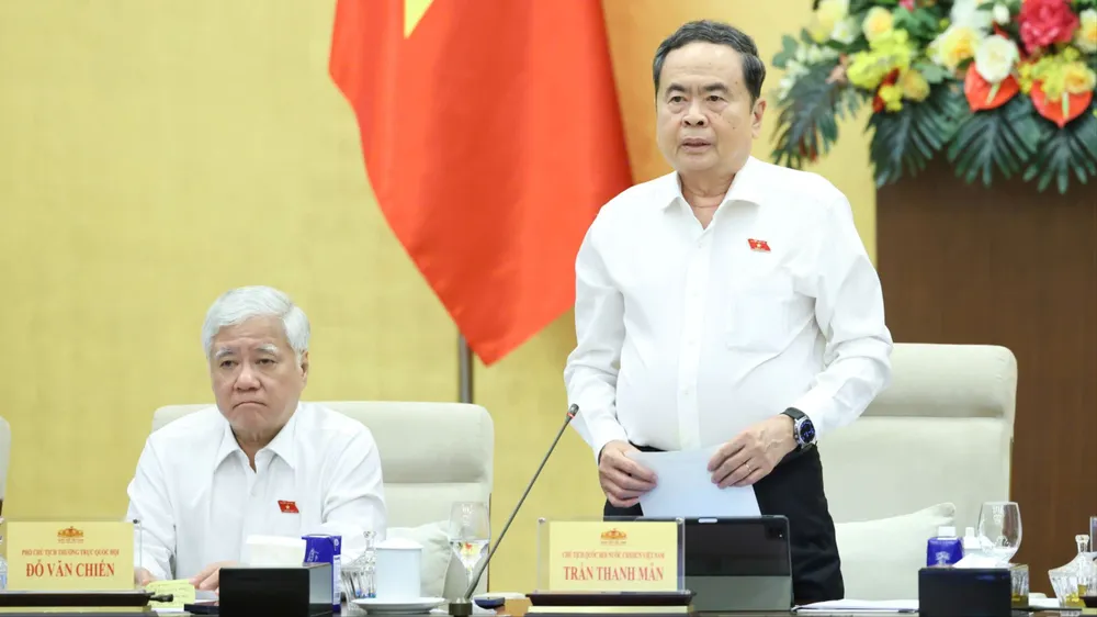 Chủ tịch Quốc hội Trần Thanh Mẫn phát biểu khai mạc phiên họp thứ 6 của Ủy ban Thường vụ Quốc hội chiều 3-9. Ảnh: QUANG PHÚC